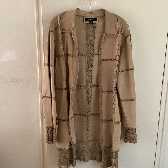 Taupe color mid length Coat - Picture 1 of 3